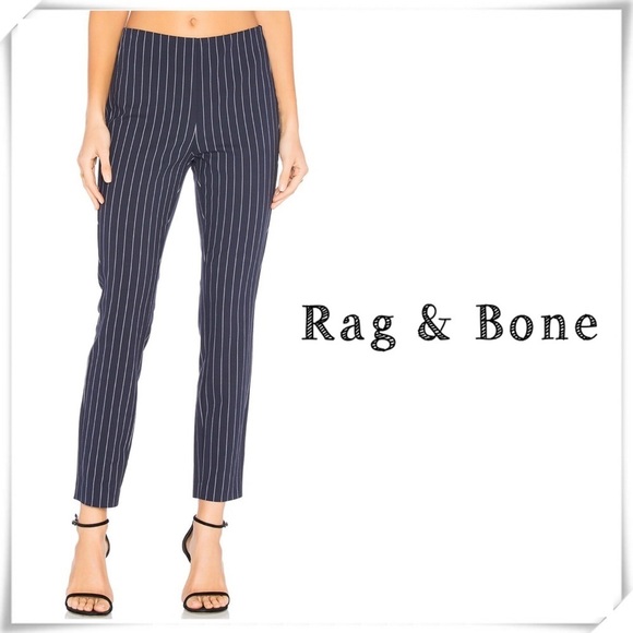 Rag & Bone Simone Pinstripe Stretch Cropped Pants in Navy Blue - Picture 1 of 9